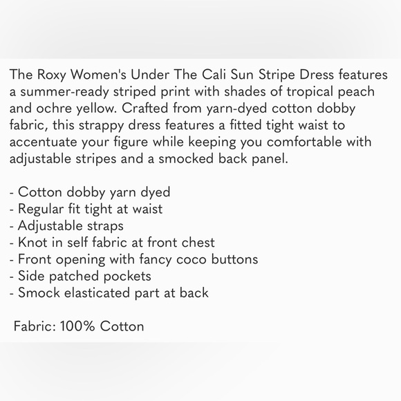 Roxy Under the Cali Sun Stripe Strappy Yellow Dress Sz Medium - Picture 11 of 11